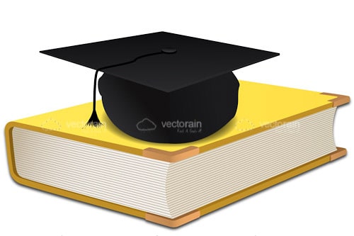 Book with University Cap On Top Of A Yellow Book